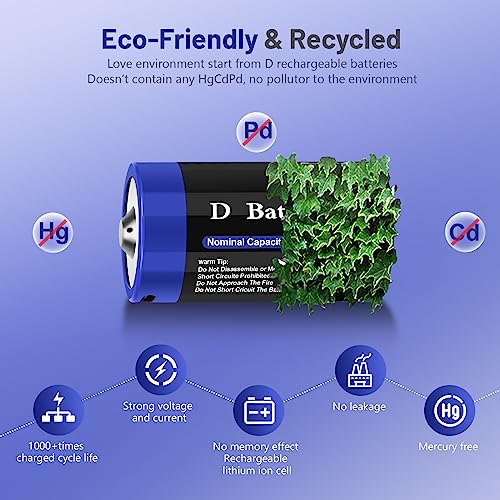 Rechargeable C Cell Batteries with USB-C Cable, 1.5V Lithium, 4 Pack H582