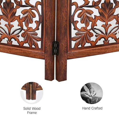 4 Panel Folding Wood Room Divider, Antique Brown, 72 x 80 L396608