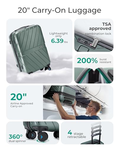 Carry On Luggage 22x14x9 with TSA Lock, Hardside Spinner Suitcase 20 inch Black P3277