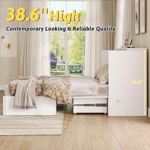 Murphy Bed with Storage and Charging Station, Foldable Panel, for Guest Bedroom, Living Room, Office V324