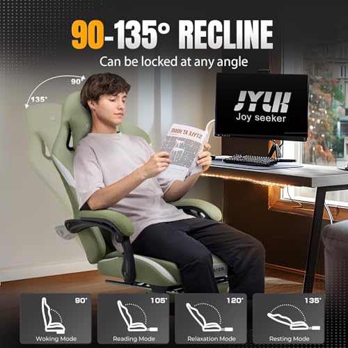 Gaming Chair Ergonomic Office Chair with Foot Rest, Breathable Fabric Computer Chair with Headrest and Lumbar Support V504535
