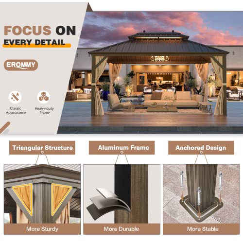 12x20 Hardtop Gazebo Double Roof Galvanized Steel Outdoor Aluminum Frame with Netting and Curtains M3306