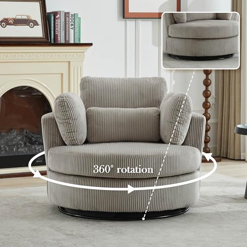Oversized Swivel Barrel Chair with Ottoman, Chenille, Beige X252712