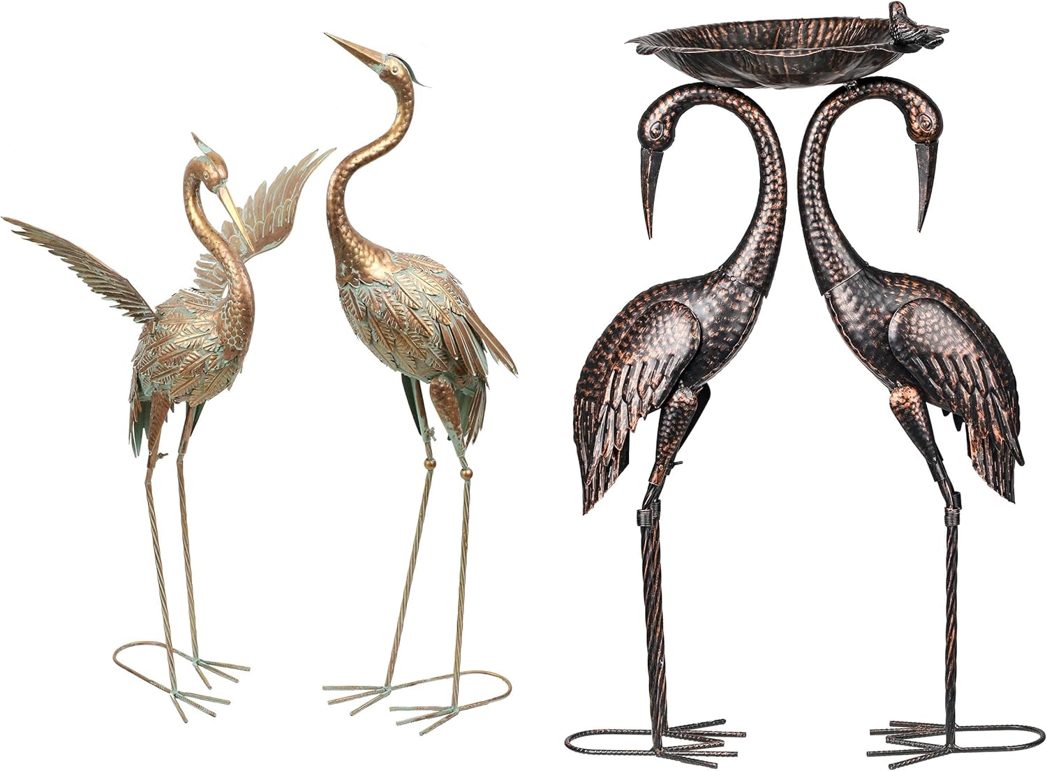 TERESA'S COLLECTIONS Yard Decorations Outdoor Large Crane Bird Metal Garden Art, Heron Garden Sculptures Statues Figurines Lawn Ornaments for Outside Porch Pond Decorations, Copper Gold