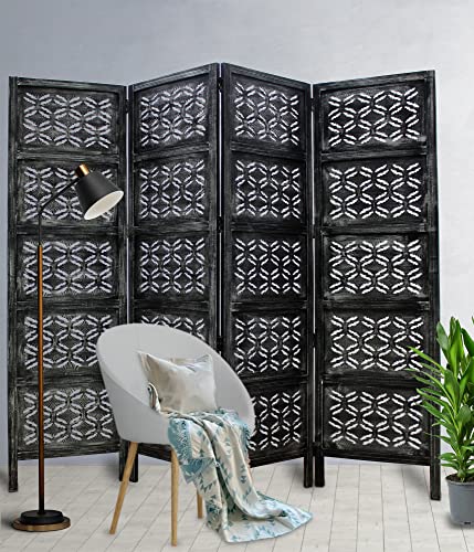 4 Panel Folding Wood Room Divider, Antique Brown, 72 x 80 L396608