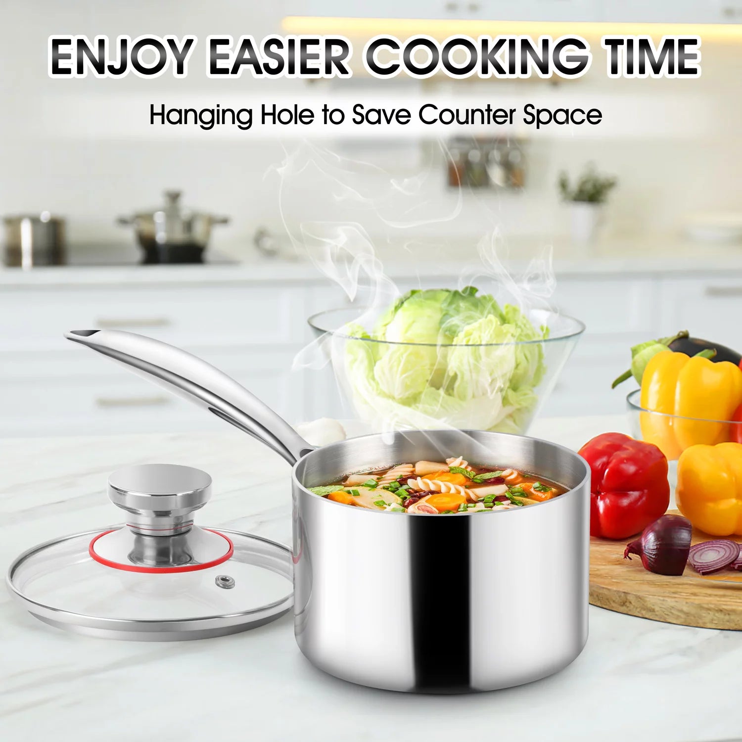2 Quart Saucepan with Glass Lid, Tri-Ply Stainless Steel Milk Pan L51497