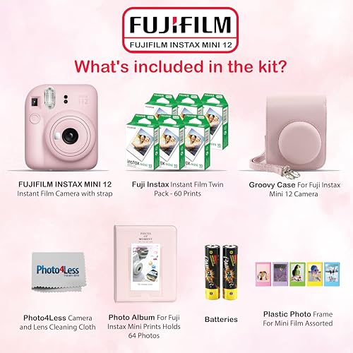 Instax Mini 12 Instant Camera Bundle with 60 Sheets Film and Accessories N9593