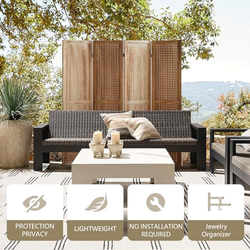Wooden Pegboard Room Divider, 5.6Ft Folding Privacy Screen P5676