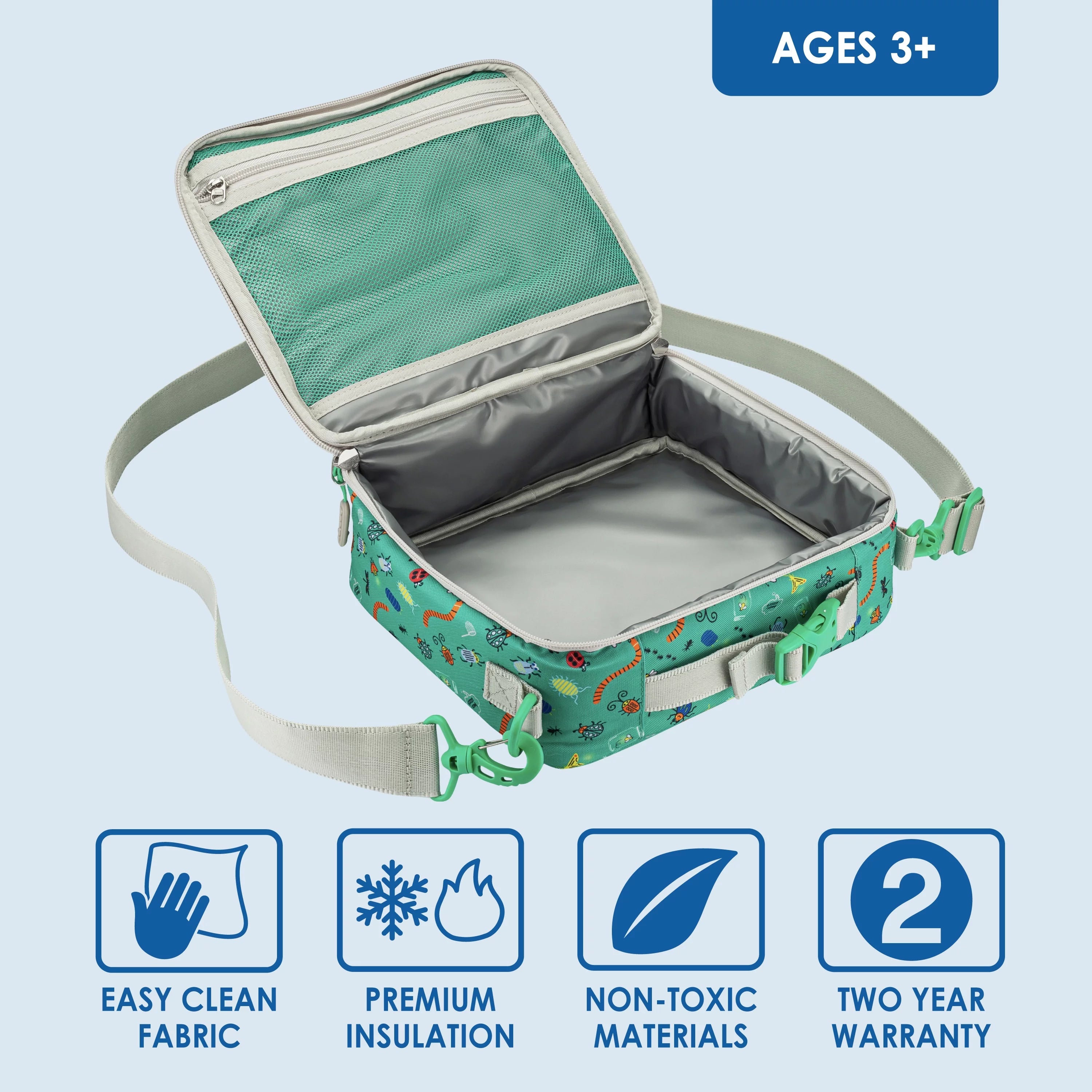 Kids Lunch Bag - Double Insulated, Water-Resistant, Zippered Pockets, Water Bottle Holder N1899