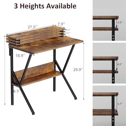 Small Desk with Adjustable Monitor Stand for Small Spaces, Grey D8453