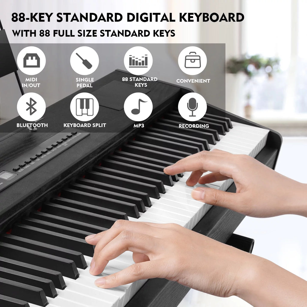 88-Key Digital Piano Weighted Keyboard with Stand, Bluetooth, Pedal, Bag C124