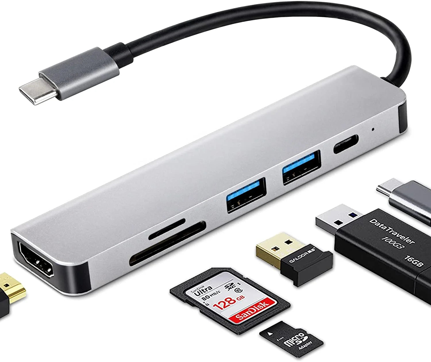 UrbanX USB C Hub 6 in 1 Dongle USB-C to HDMI Multiport Adapter with 4K HDMI Output 3 USB 3.0 Ports SD/TF Card Reader Compatible for Samsung Galaxy Tab S7+ And Many More Type C Devices