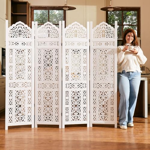 Wood Carved Room Divider 4 Panel Folding Screen Z937290