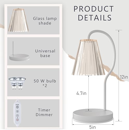 Candle Warmer Lamp with Timer and Dimmer, 2 Bulbs, White P468