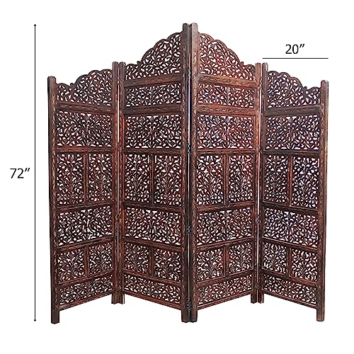 4 Panel Folding Wood Room Divider, Antique Brown, 72 x 80 L396608