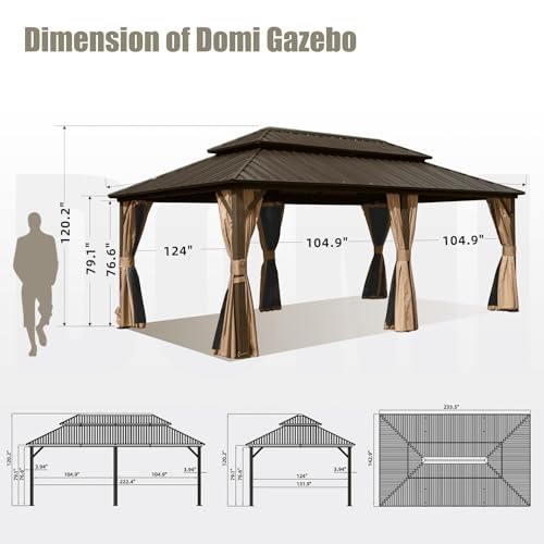 10 x 10 ft Hardtop Gazebo with Netting and Curtains, Galvanized Steel Roof for Patio and Garden X50618