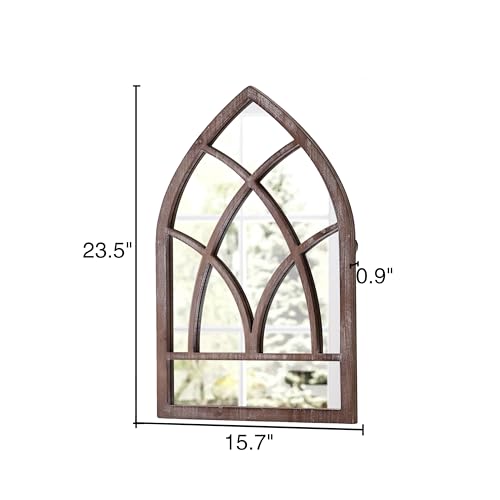 Arched Window Mirror Wall Decor 16 x 24 Inch, Distressed White Rustic H73088