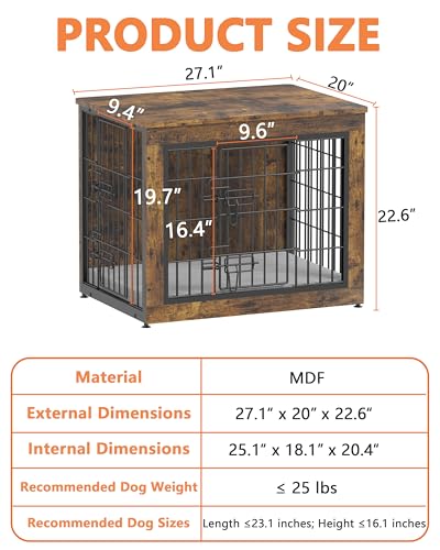 Dog Crate Furniture with Cushion, Heavy-Duty Metal Mesh, Wooden End Table with Double Doors, Indoor Kennel for Small Breed, Grey K856
