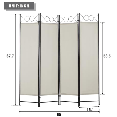 4 Panel Room Divider 6FT Steel Frame Folding Privacy Screen S6430