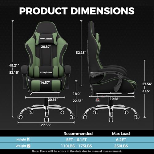 Gaming Chair with Footrest and Lumbar Support, Height Adjustable, 360° Swivel, Blue U7447