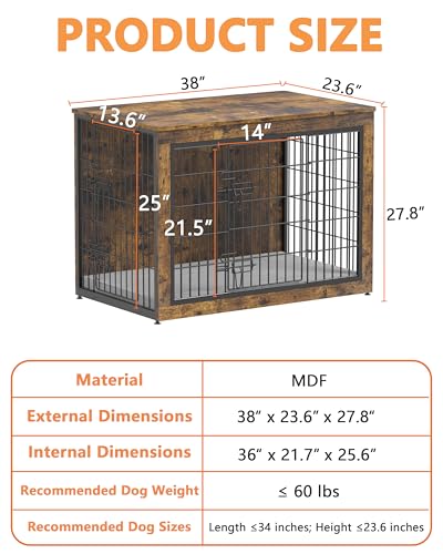 Dog Crate Furniture with Cushion, Heavy-Duty Metal Mesh, Wooden End Table with Double Doors, Indoor Kennel for Small Breed, Grey K856