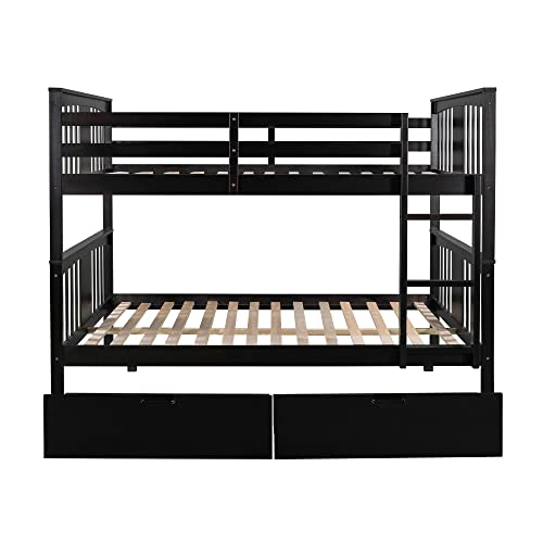 Twin Over Full Bunk Bed with Slide and Stairs for Kids E212