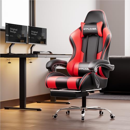 Gaming Chair with Footrest and Lumbar Support, Height Adjustable, 360° Swivel, Blue U7447