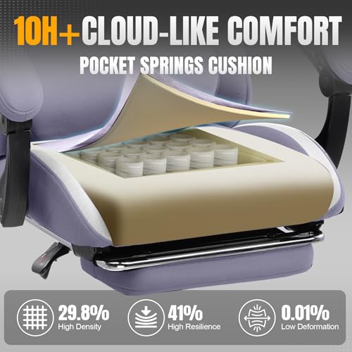 Gaming Chair Ergonomic Office Chair with Foot Rest, Breathable Fabric Computer Chair with Headrest and Lumbar Support V504535