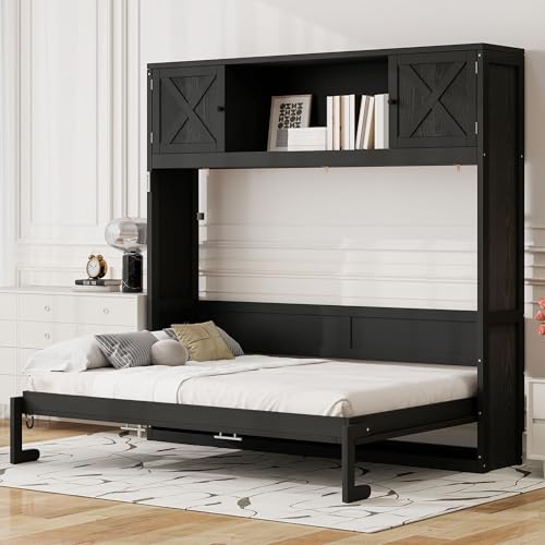 Queen Size Murphy Bed with Cabinet and LED Lights P178570