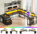 L Shaped Gaming Desk with Storage Shelves and LED Light U926701