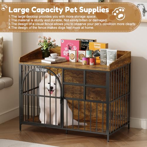 Large Dog Crate Furniture with Chew-Resistant Finish, Indoor Wooden Kennel for Medium to Large Dogs M409602