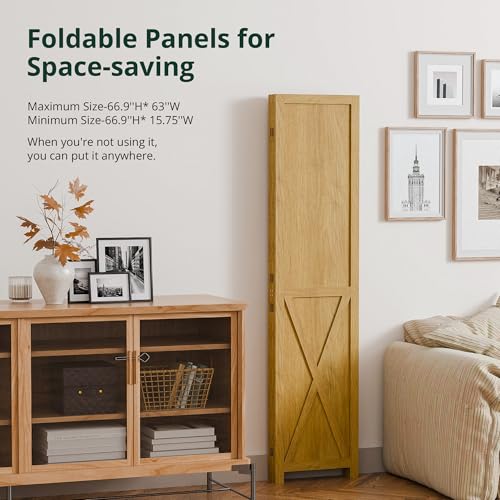 Wood Room Divider 4 Panel Folding Privacy Screen P37574