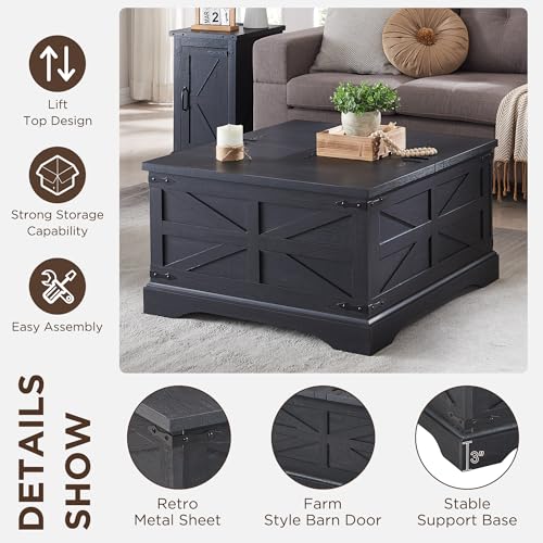 Farmhouse Lift Top Coffee Table with Storage, 36" Wood Square Center Table G51641