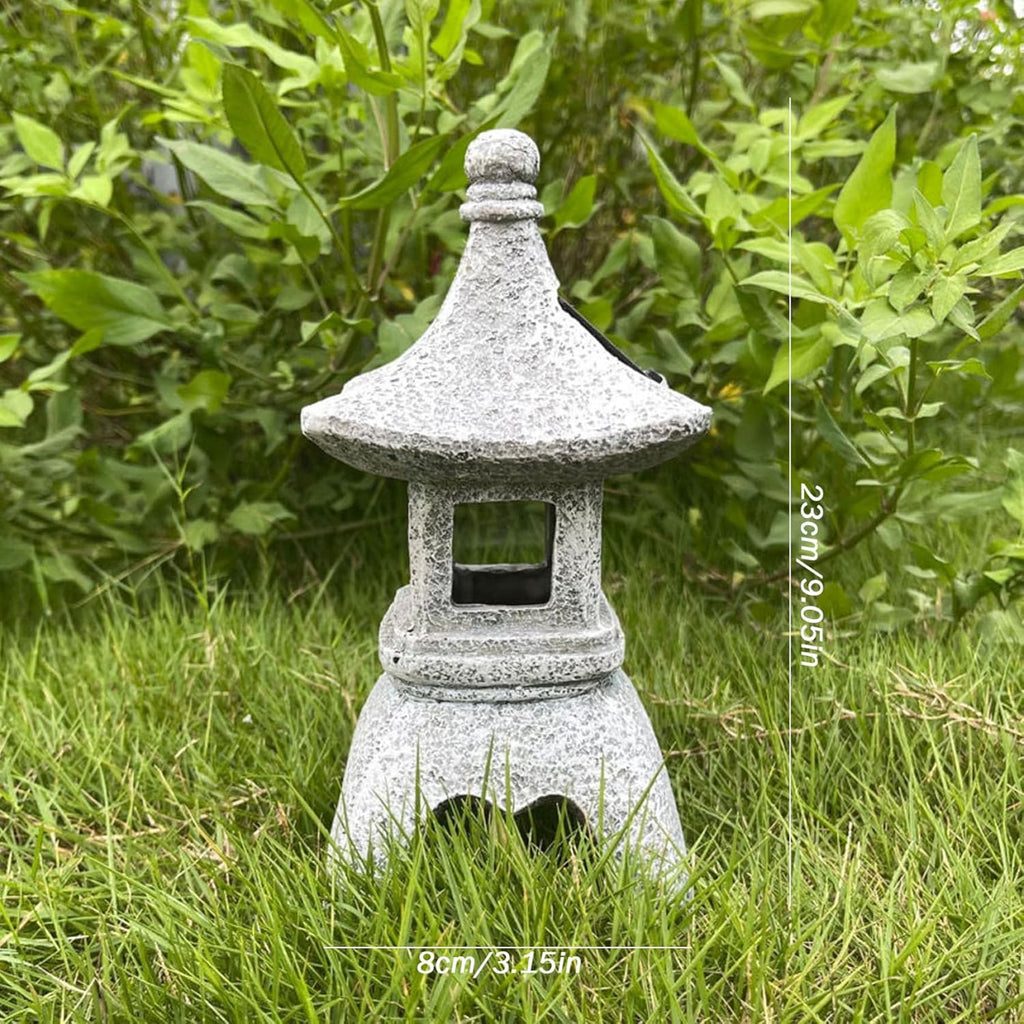 Solar Pagoda Lantern Garden Statue Resin Waterproof Outdoor Decor R5510