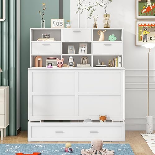 Queen Size Murphy Bed with Cabinet and LED Lights P178570