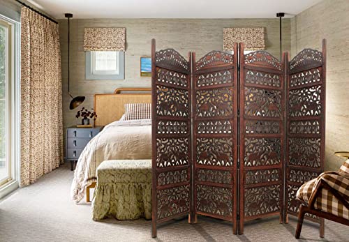 4 Panel Folding Wood Room Divider, Antique Brown, 72 x 80 L396608