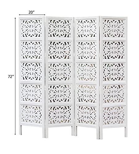 4 Panel Folding Wood Room Divider, Antique Brown, 72 x 80 L396608