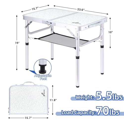Adjustable Height Folding Camping Table with Mesh Layer Y4319