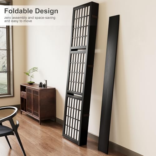 Japanese Shoji Folding Room Divider, 4 Panels, Black T762554