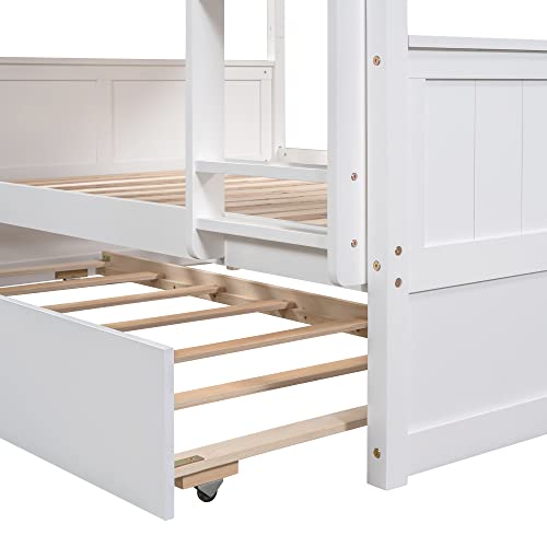 Twin Over Full Bunk Bed with Slide and Stairs for Kids E212