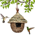 Bird House for Outside, Hanging Straw Hand Woven Hummingbird Nest, Small Animals House Pet Cage Habitats Decor for Backyard/Courtyard/Patio Tan