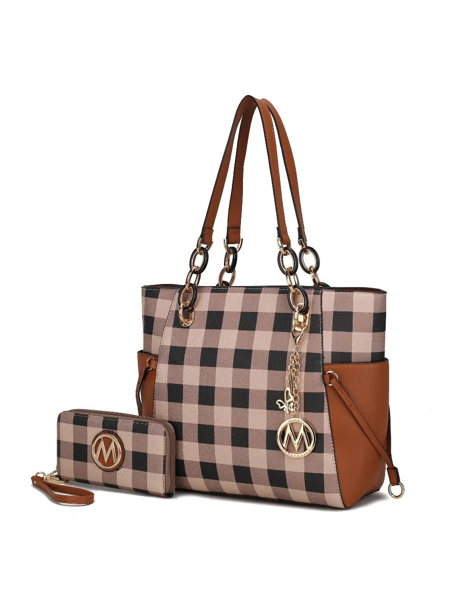 Checkered Tote Handbag with Wallet B8234