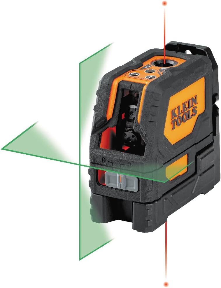 Klein Tools 93LCLGR Self-Leveling Laser Level, Rechargeable, Cross-Line Level with Bright Green Lines, Red Plumb, Magnetic Mounting Clamp