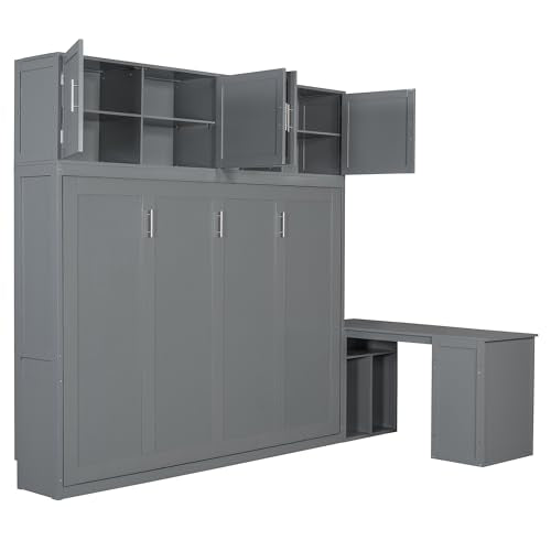 Twin Murphy Bed with Wall Frame, Closet, Drawers and Desk, White D510253