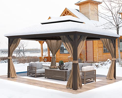 12x16 ft Hardtop Gazebo with Galvanized Steel Roof, Curtains and Netting V821