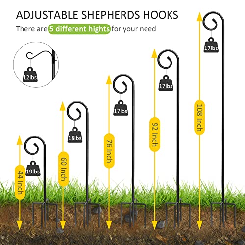 76 Inch Shepherd Hooks for Outdoor, Bird Feeder Poles with 4 Hooks, Garden Hanging Plant Stand N168
