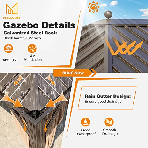 12x16 ft Hardtop Gazebo with Galvanized Steel Roof, Curtains and Netting V821
