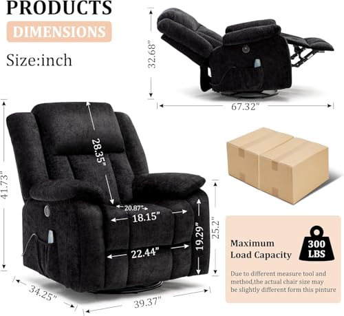 Swivel Glider Recliner Chair with Massage and Heating U85854