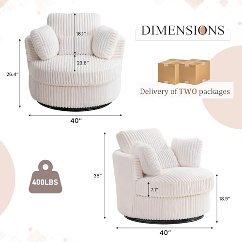 Swivel Barrel Chair with Ottoman for Living Room Bedroom, White W553228