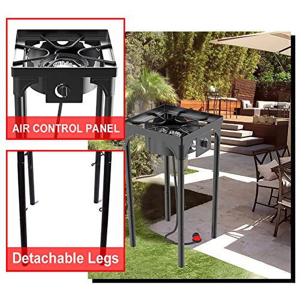 Portable Propane Stove, Single Burner with Gas Hose and Detachable Legs W2767